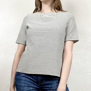 Talbots Textured Black & White Striped Boxy Top